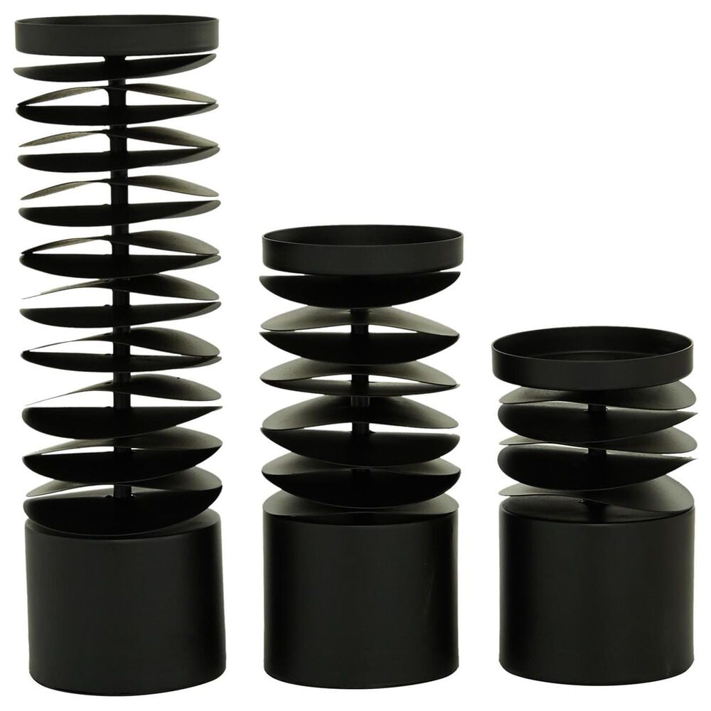Maple and Jade Metal Decorative Candle Holder in Matte Black &#40;Set of 3&#41;, , large