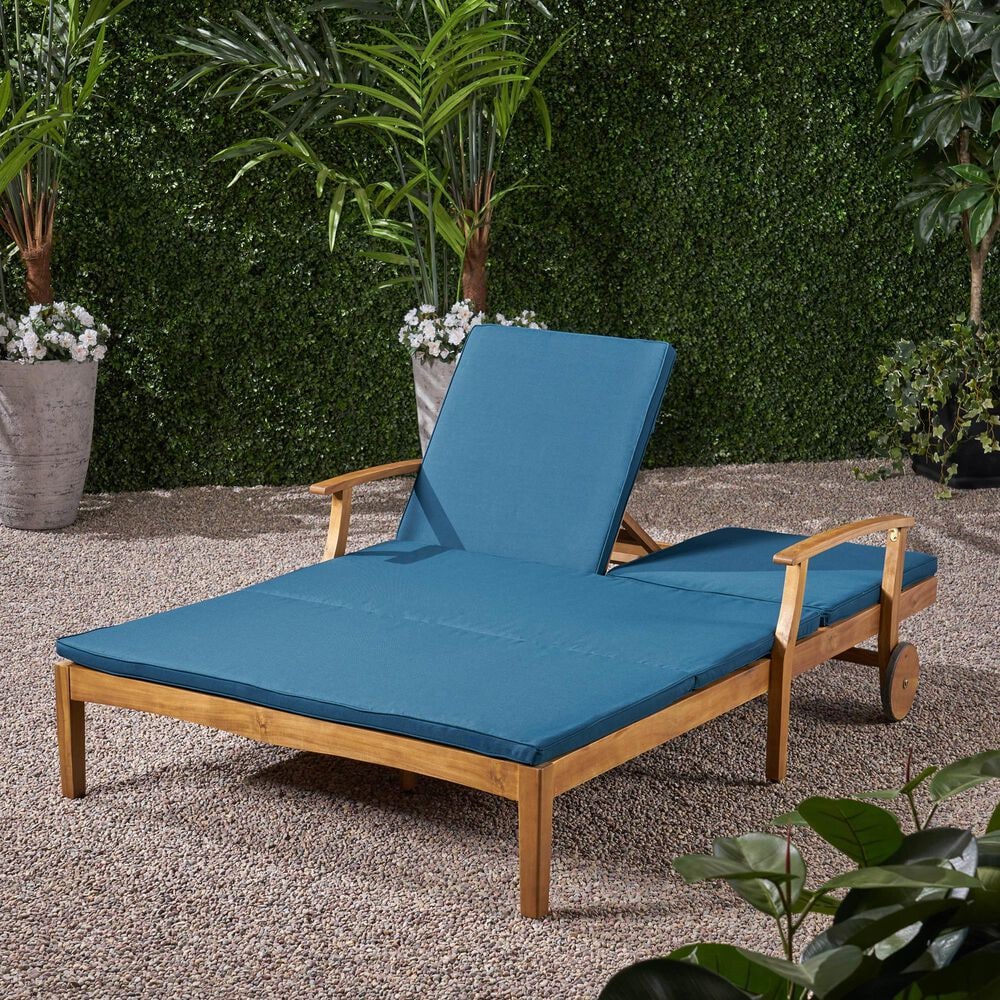 Hearth and Haven Perla Outdoor Double Chaise Lounge with Cushion in Teak, , large
