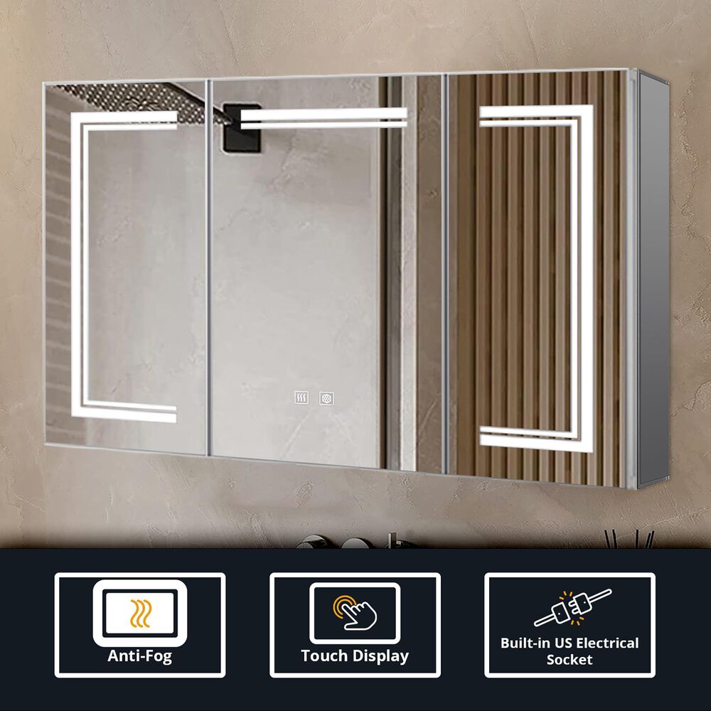 Lexora Home Mesa 48" x 32" LED Mirror Medicine Cabinet with Defogger in Aluminium, , large