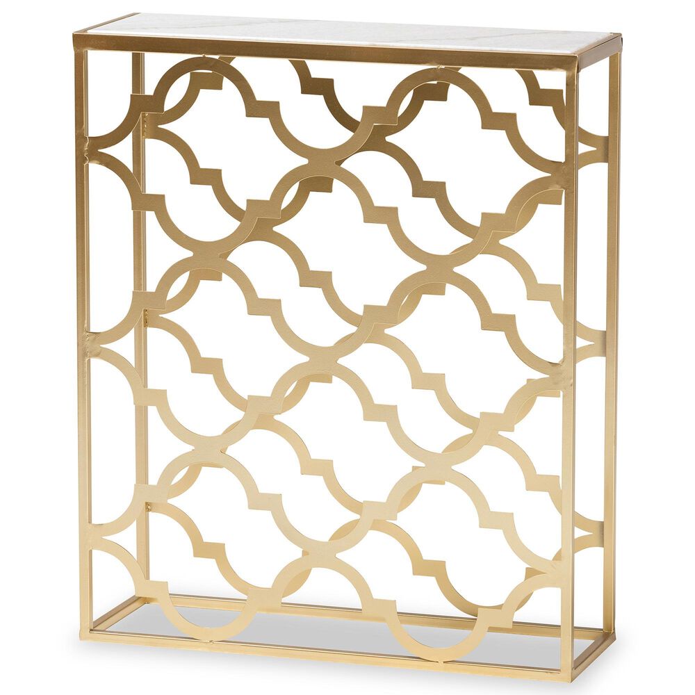 Baxton Studio Calanthe Console Table in White and Gold, , large