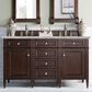 James Martin Vanities Brittany 60" Double Bathroom Vanity in Burnished Mahogany with 3 cm Victorian Silver Quartz Top and Rectangular Sinks, , large