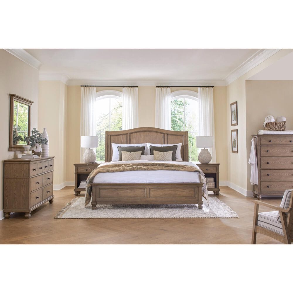 Riva Ridge Oxford King Sleigh Bed in Tan with USB Ports, , large