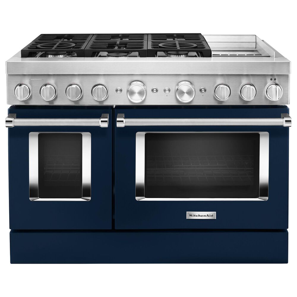 KitchenAid 48" Professional Double Oven Dual Fuel Range in Ink Blue, , large