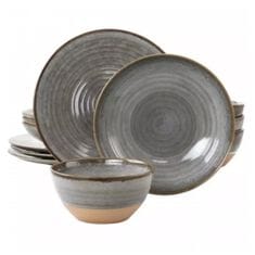 Gibson Home Dreamweaver 12-Piece Round Earthenware Dinnerware Set in Gray