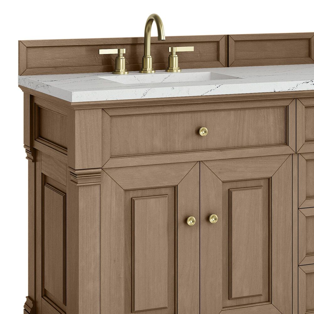 James Martin Vanities Brookfield 72&quot; Double Bathroom Vanity in Pecan with 3cm Ethereal Noctis Quartz Top and Rectangular Sinks, , large