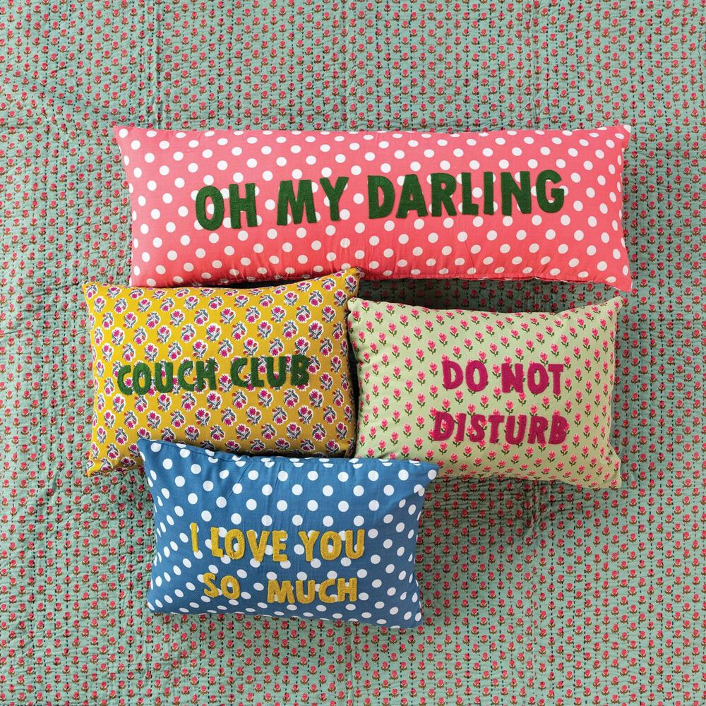 Creative Coop Magpie 14" x 20" Lumbar Pillow with Embroidered "Do Not Disturb" in Multicolor, , large