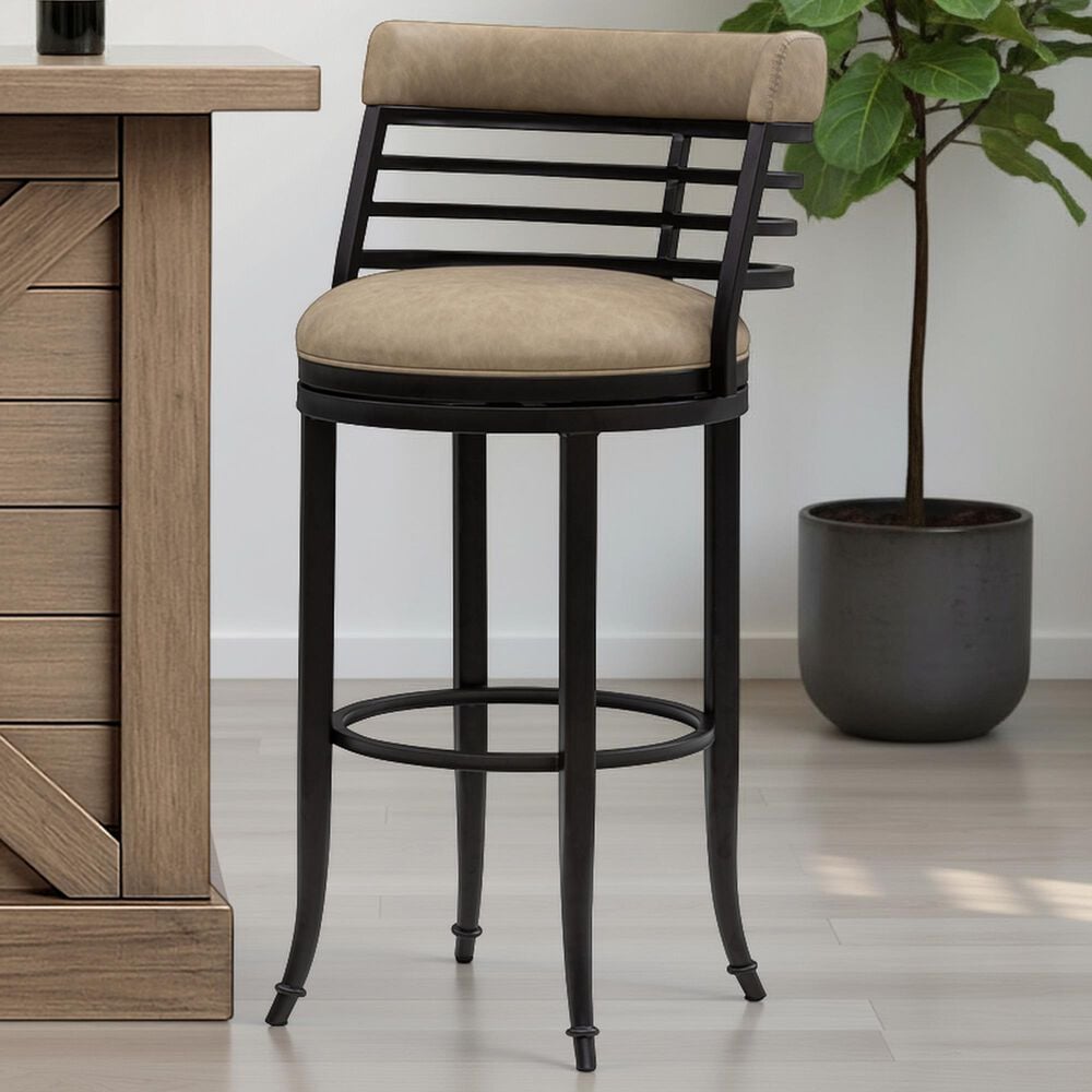 Armen Living Telia Bar Height Stool with Mushroom Brown Upholstery in Dark Brown, , large