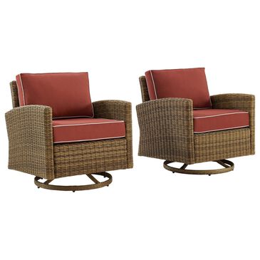 Crosley Furniture Bradenton 2-Piece Patio Swivel Rocker Chair Set with Sangria Cushion in Weathered Brown, , large