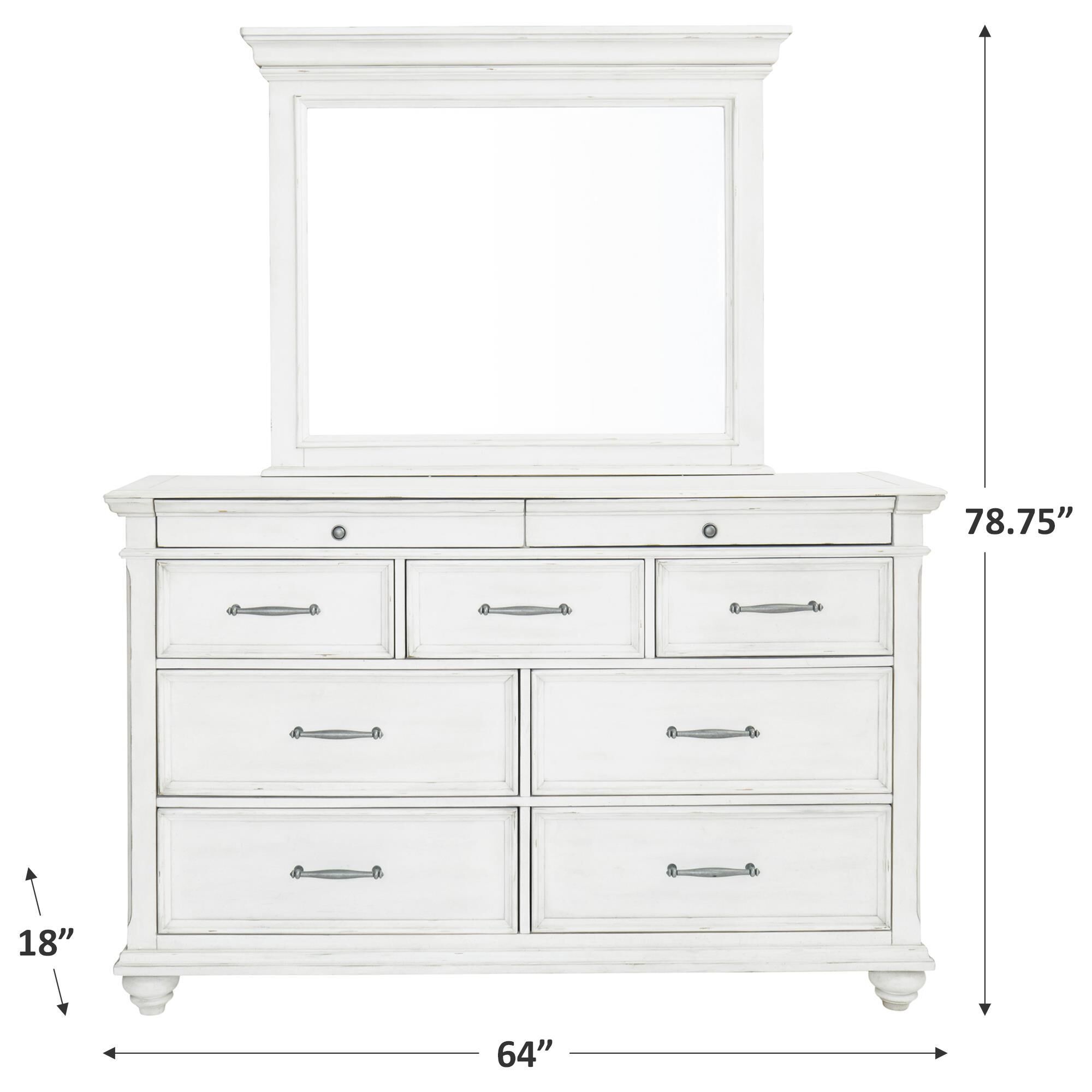 Ashley Kanwyn Dresser and Mirror in Distressed Whitewash | NFM