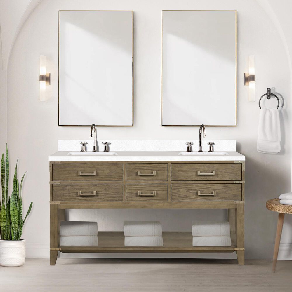 Lexora Home Norwalk 60&quot; Double Bathroom Vanity in Grey Oak with White Cultured Marble Top  and Rectangle Sink, , large