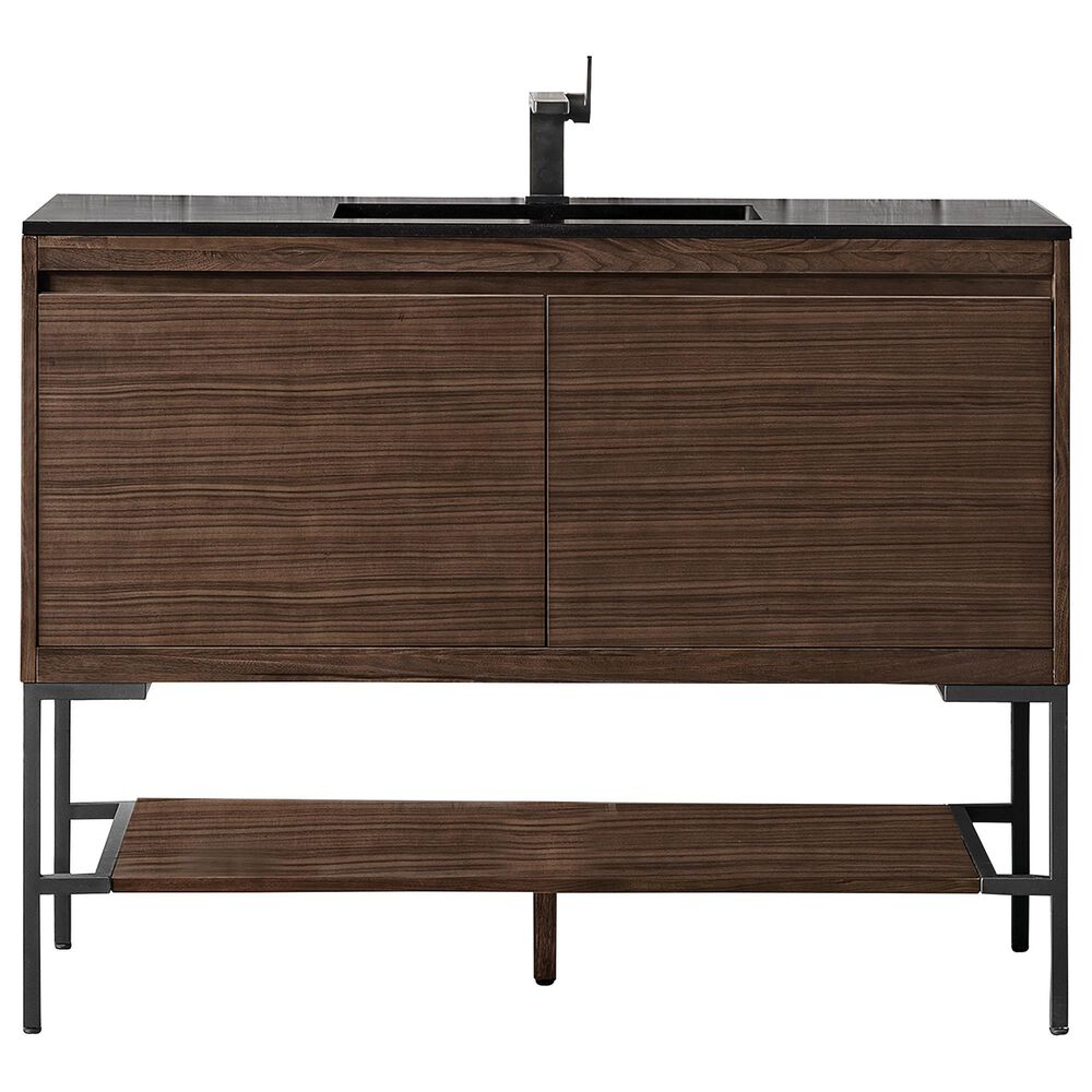 James Martin Vanities Mantova 47.3" Single Vanity in Mid-Century Walnut with 3 cm Charcoal Black Composite Stone Top and Rectangular Sink, , large