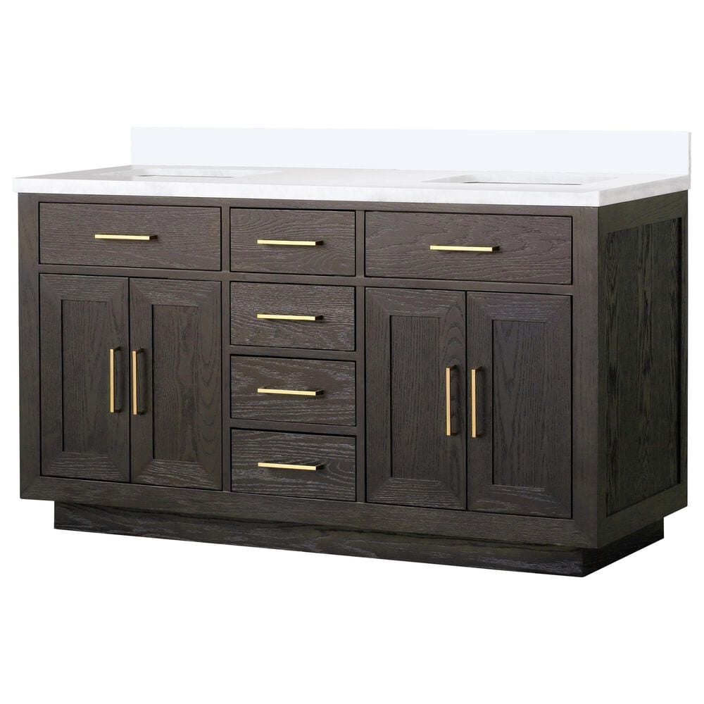 Lexora Home Abbey 60" Double Bathroom Vanity in Brown Oak with 2 cm White Cultured Marble Top and Rectangular Sinks, , large