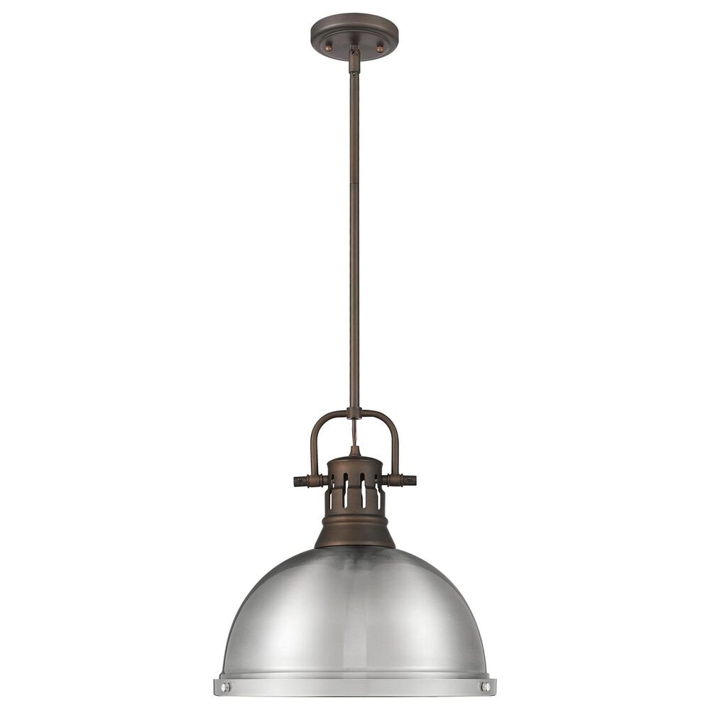 Golden Lighting Duncan 1-Light Pendant with Rod and Pewter Shade in Rubbed Bronze, , large
