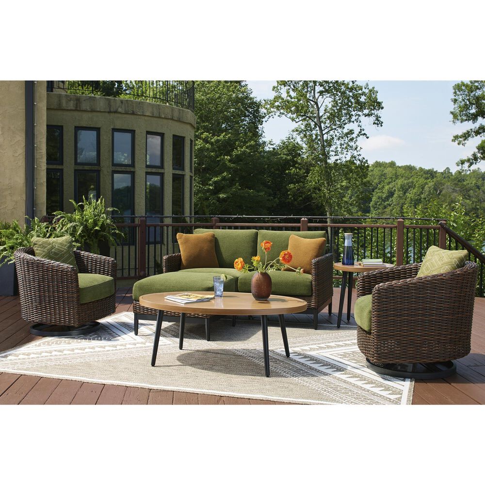 Ashley Horizon Hall Patio Oval Cocktail Table in Brown and Black, , large