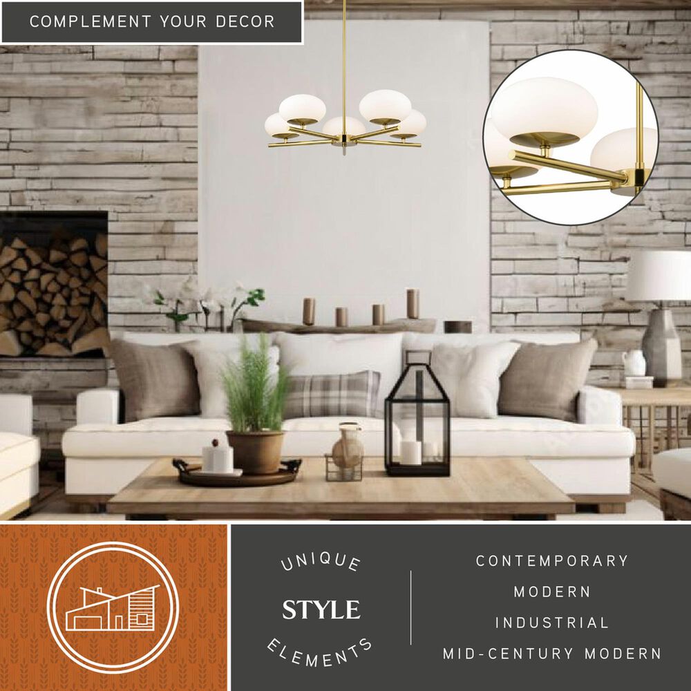 Vaxcel International Co. Ltd. Sloane 5-Light Chandelier in Satin Brass, , large