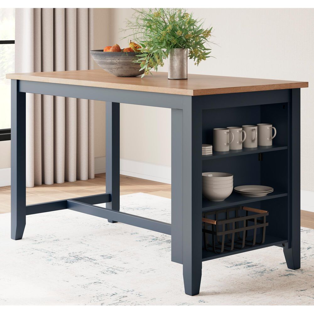 Ashley Gesthaven Counter Height Table in Light Natural and Dark Blue - Table Only, , large