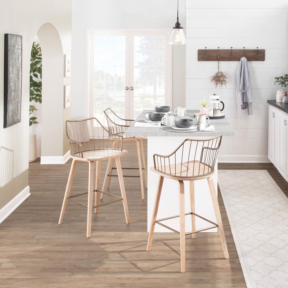 Hearth and Haven Winston Counter Stool in White Washed and Antique Copper, , large