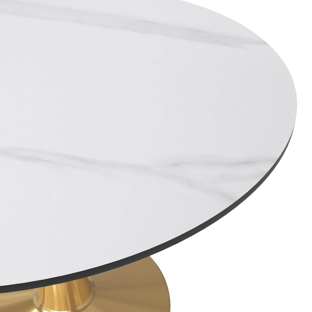 Leisuremod Bristol 40&quot; Round Dining Table with MDF Top in Gold and Marbled White - Table Only, , large