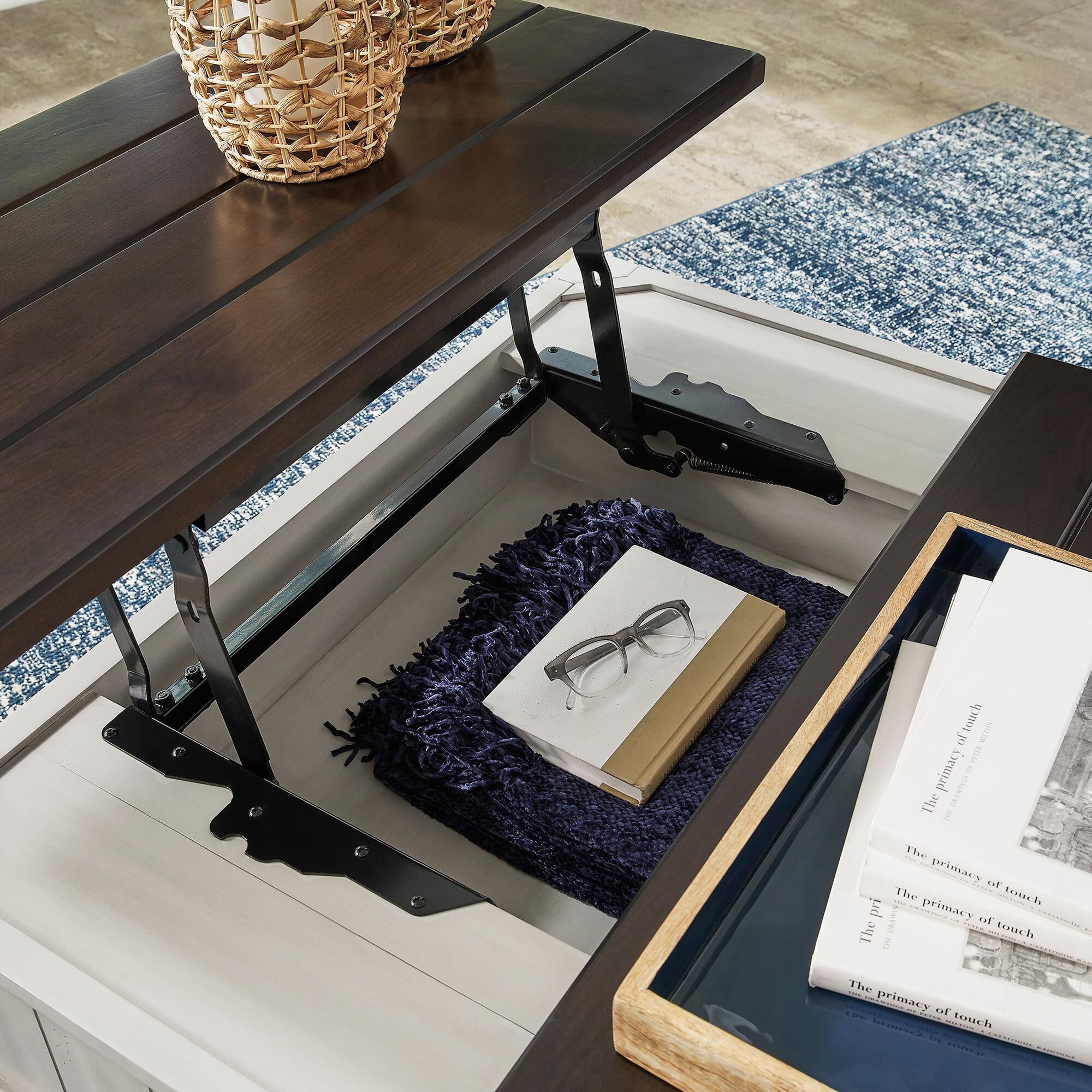 Ashley Darborn Lift Top Cocktail Table in Gray and Brown
