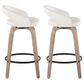 LumiSource Grotto Swivel Counter Stool with White Faux Leather Upholstery in Whitewashed Wood and Black (Set of 2), , large