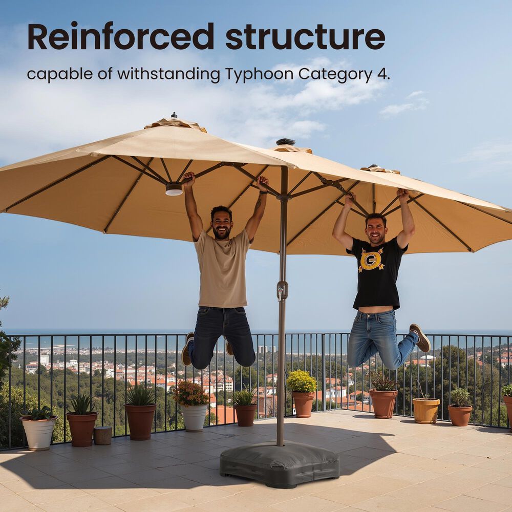 HOMLUX 15' Outdoor Market Umbrella with RGB Lights and Sandbags Base in Beige, , large