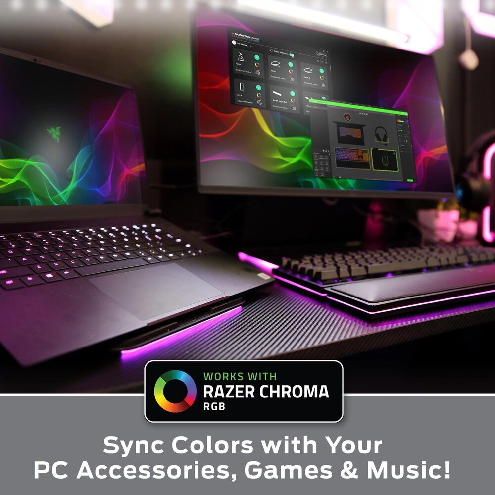 Monster Illuminessence 10 Ft. Smart RGB+IC Flow LED Light Strip with Razer Chroma in Multicolor, , large