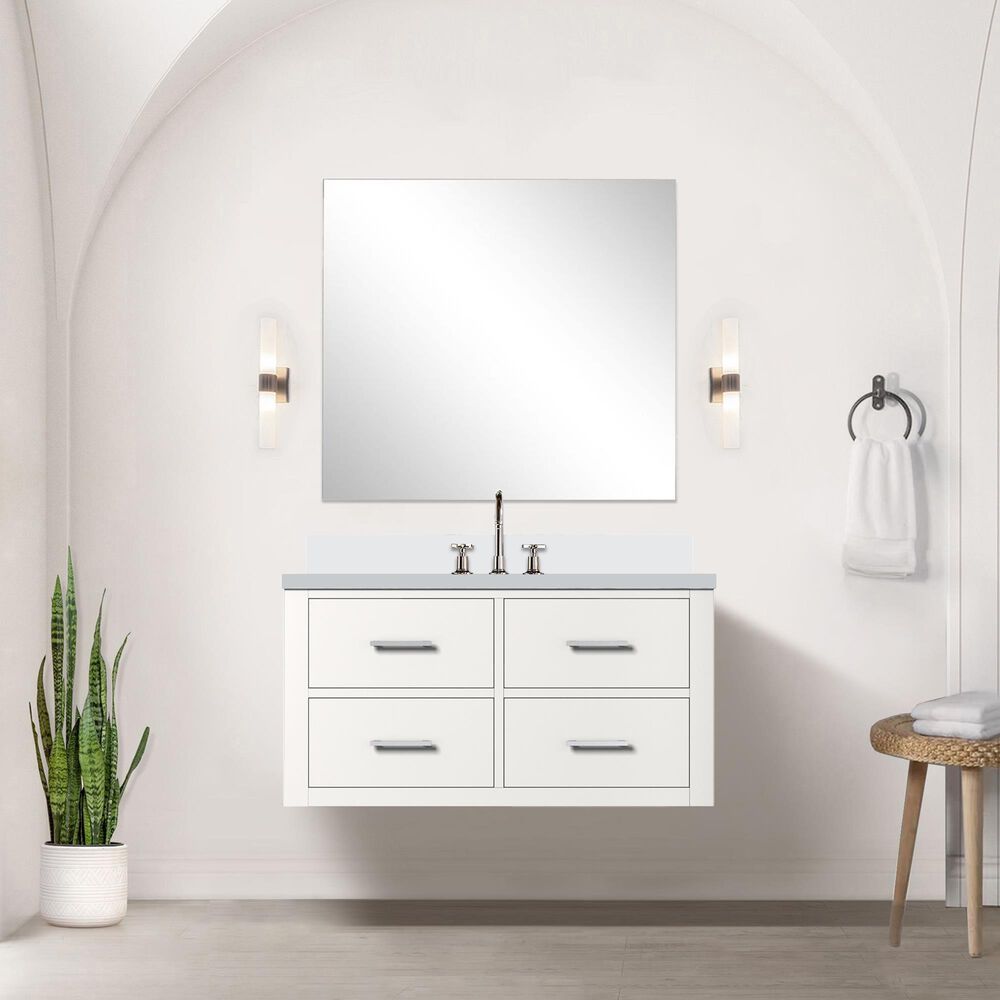 Lexora Home Castor 36&quot; Single Bathroom Vanity in White with 2 cm White Quartz Top, Rectangular Sink and 34&quot; Mirror, , large