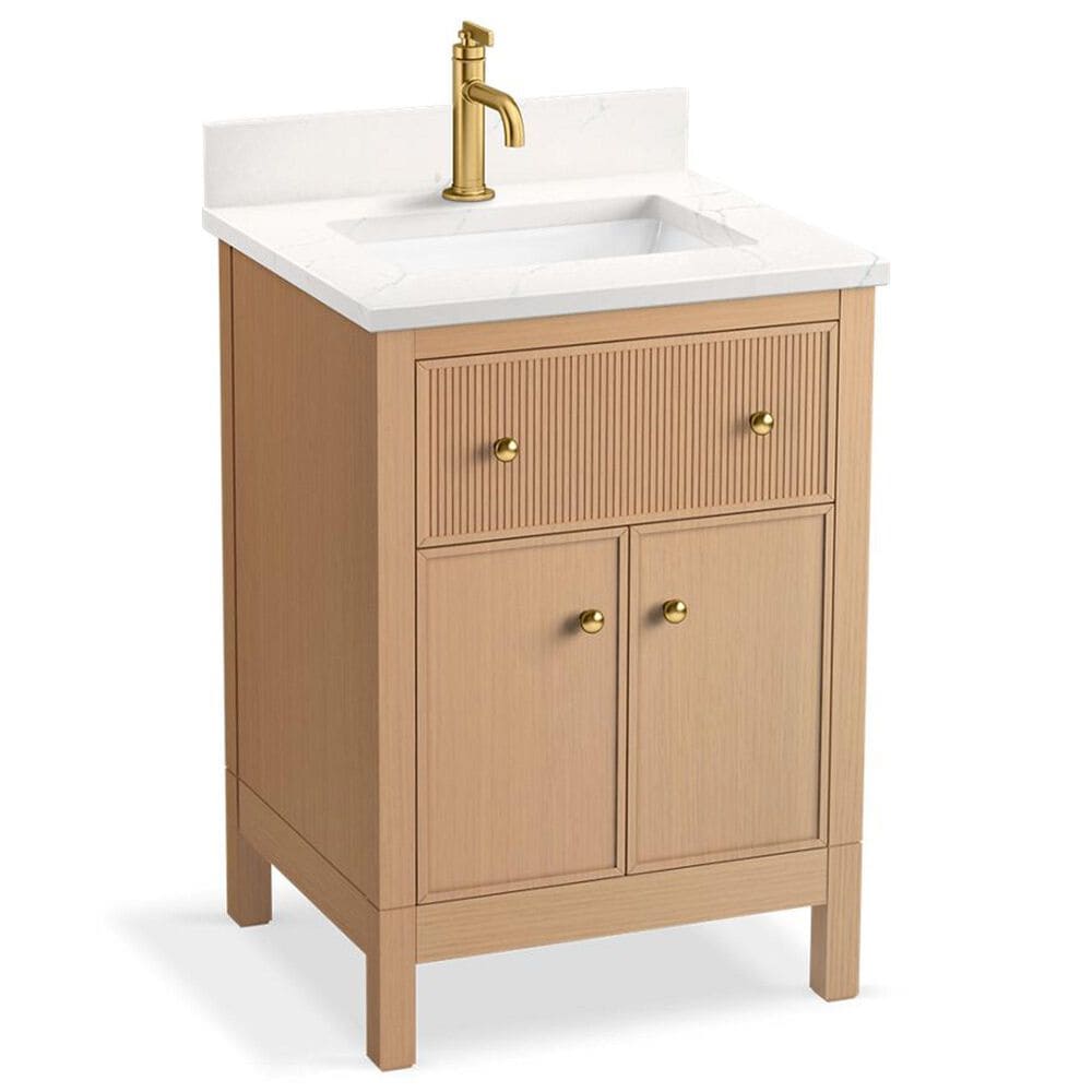 Kohler Malin 24" Single Bathroom Vanity in White Oak with Single Hole 3 cm White Quartz Top and Rectangular Sink, , large