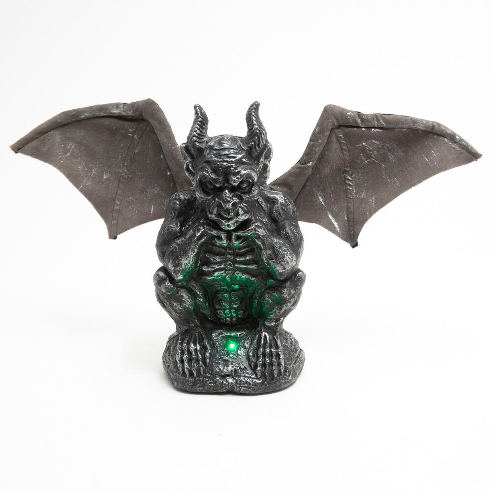 The Gerson Company 12.5&quot;H Battery-Operated Animated Halloween Gargoyle with Sound Sensor in Gray, , large