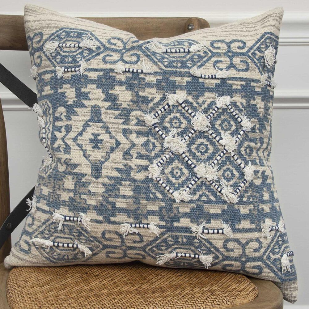 37B 20" x 20" Pillow Cover in Blue and Beige, , large