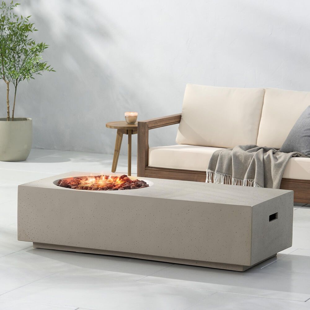 Hearth and Haven Rectangle MgO Concrete Fire Pit in Light Grey, , large