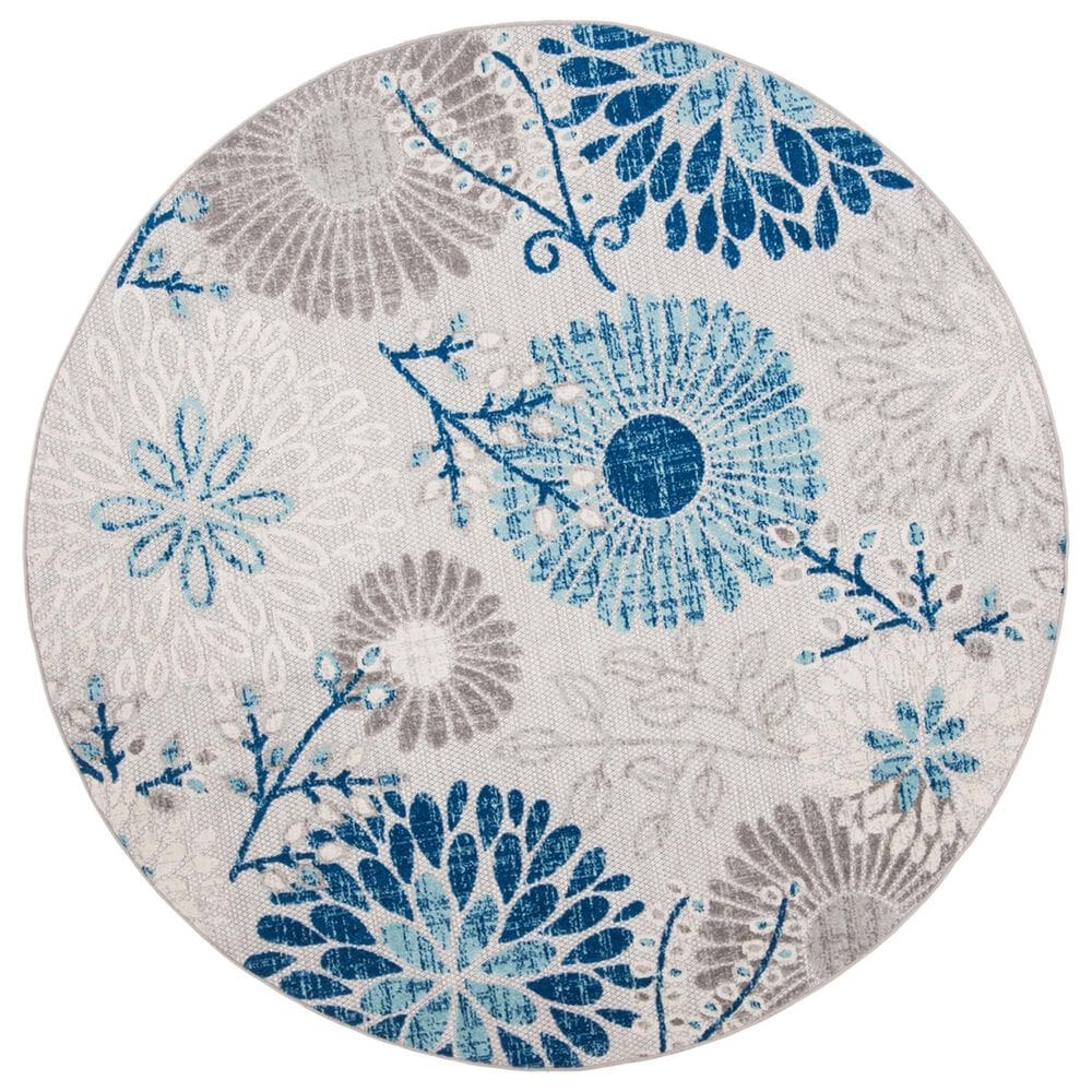 Safavieh Cabana 5"3" Round Gray and Navy Indoor/Outdoor Area Rug, , large