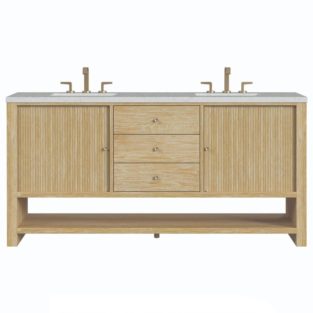 James Martin Vanities Marigot 72" Double Bathroom Vanity in Sunwashed Oak with 3 cm Eternal Jasmine Pearl Quartz Top, Rectangular Sinks and FreePower Wireless Charger, , large