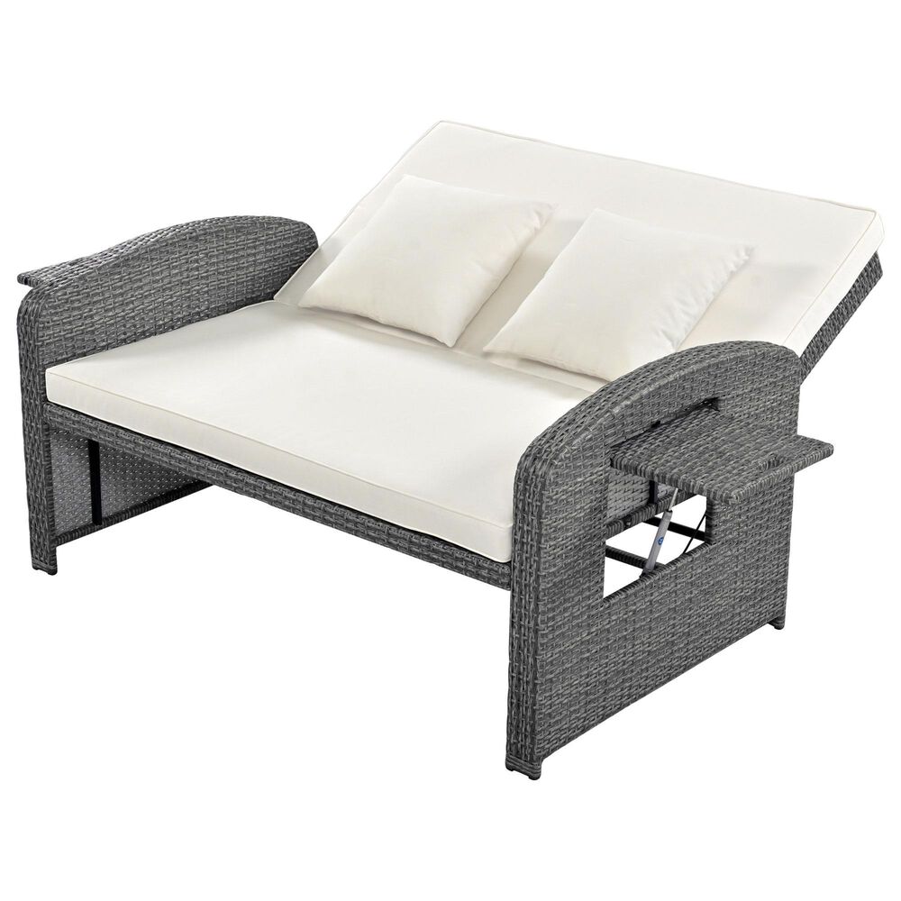 HOMLUX Wicker Rattan Double Chaise Lounge in White, , large