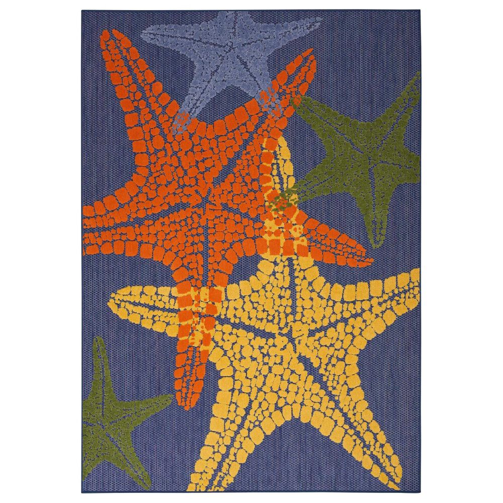 Nourison Aloha 9" x 12" Blue and Multicolor Indoor/Outdoor Area Rug, , large