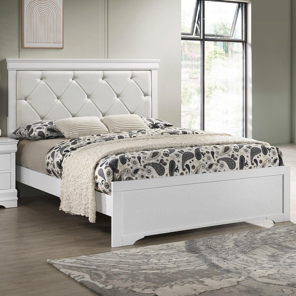 Crown Mark Amalia Full Upholstered Panel Bed in White, , large