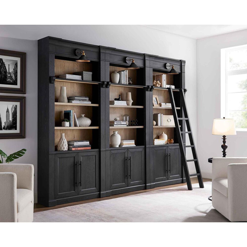 Wycliff Bay Willow Lane 94" Bookcase with Ladder in Ebony Black and Natural Oak, , large