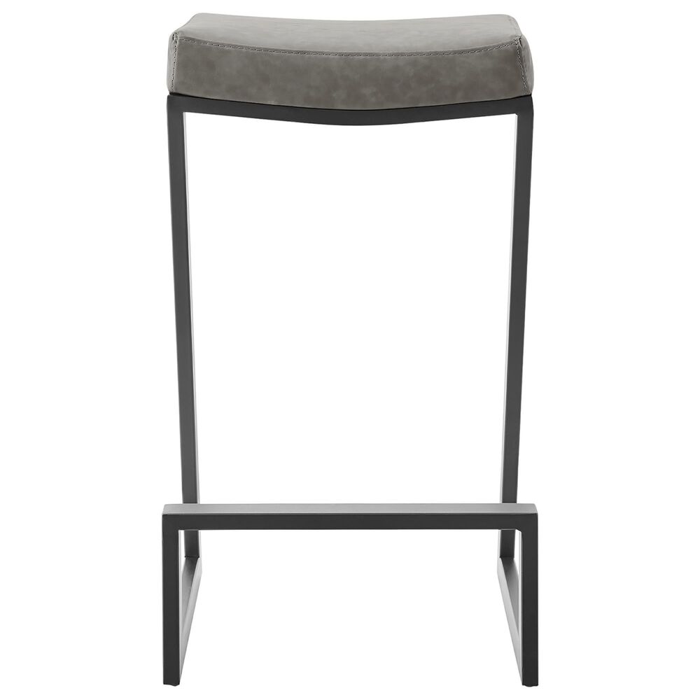 Blue River Atlantis 26&quot; Backless Counter Stool with Matte Black Iron and Vintage Gray Faux Leather, , large