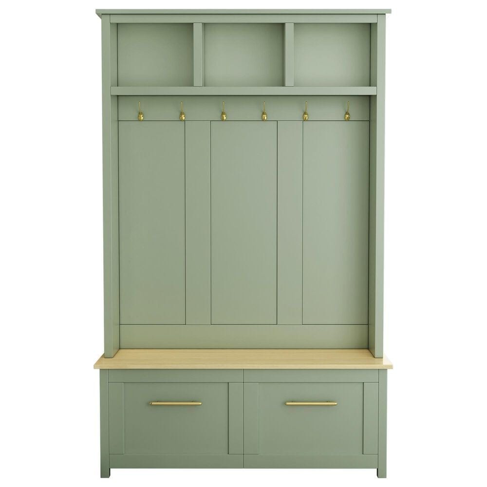 HOMLUX 6-Hook Hall Tree with 2-Drawer in Green, , large