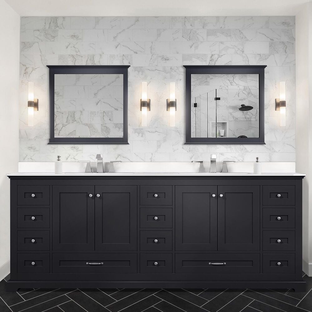 Lexora Home Dukes 84&quot; Double Bathroom Vanity in Espresso with 2 cm White Cultured Marble Top and Rectangular Sinks, , large