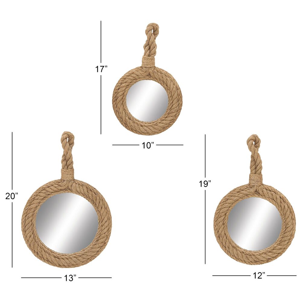 Maple and Jade Rope Wall Mirror in Light Brown &#40;Set of 3&#41;, , large