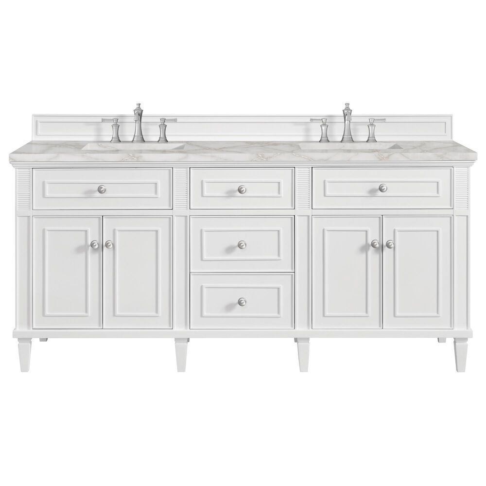 James Martin Vanities Lorelai 72" Double Bathroom Vanity in Bright White with 3 cm Eternal Jasmine Pearl Silestone Top, Rectangular Sinks and FreePower Wireless Charger, , large