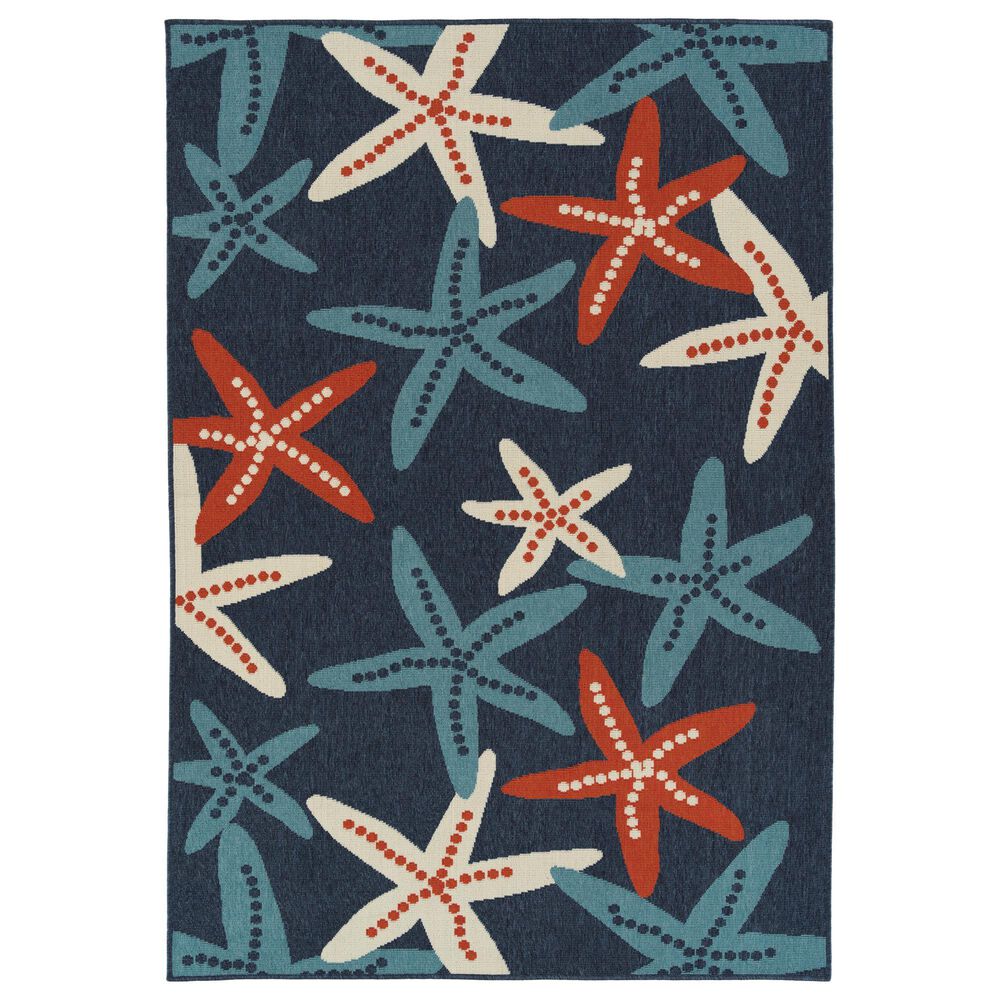 Kaleen Rugs Amalie Starfish 2"2" x 8" Navy, Ivory, Light Blue and Tangerine Indoor/Outdoor Runner, , large