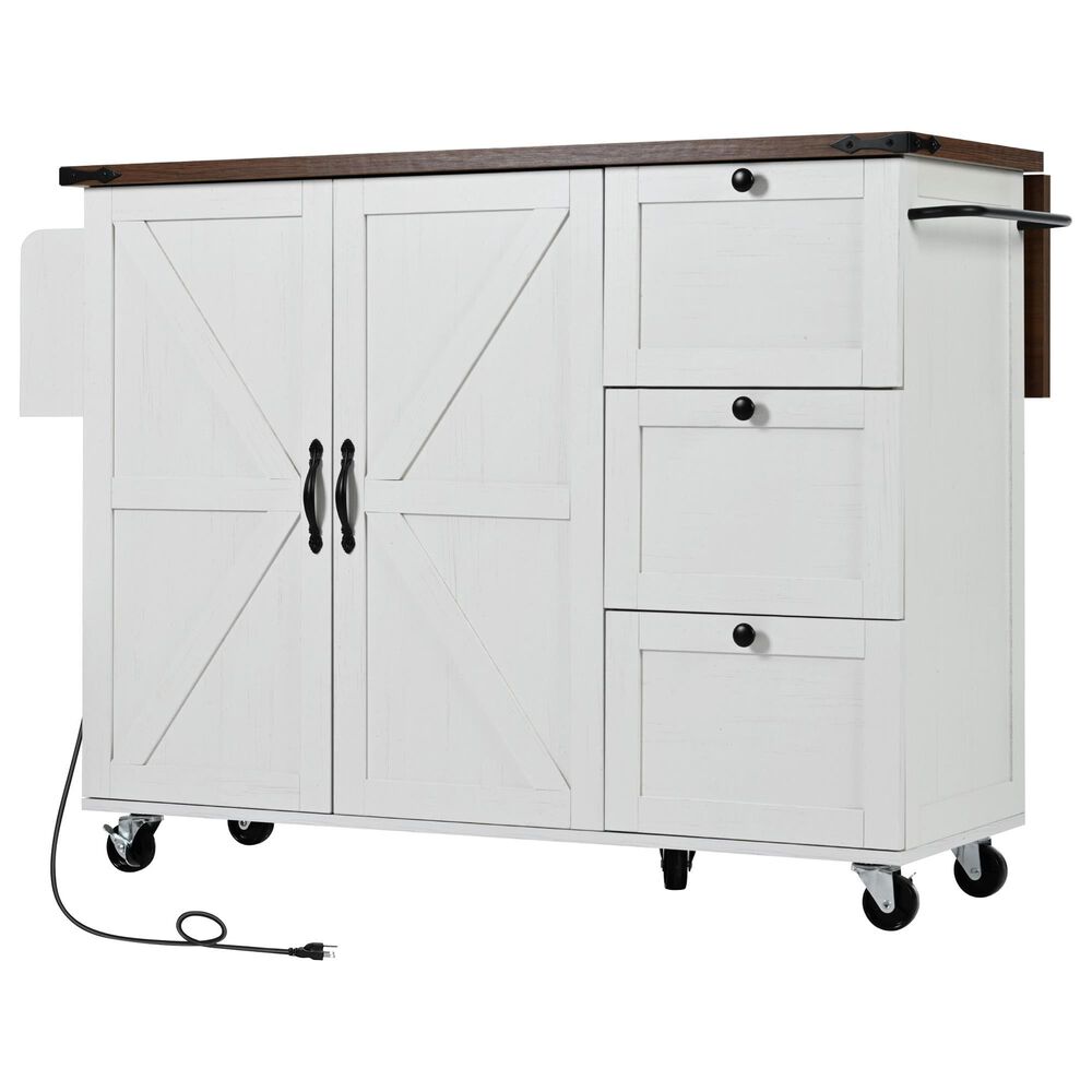HOMLUX 55" Farmhouse Kitchen Island with Power Outlet in White, , large