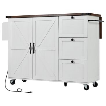HOMLUX 55" Farmhouse Kitchen Island with Power Outlet in White, , large