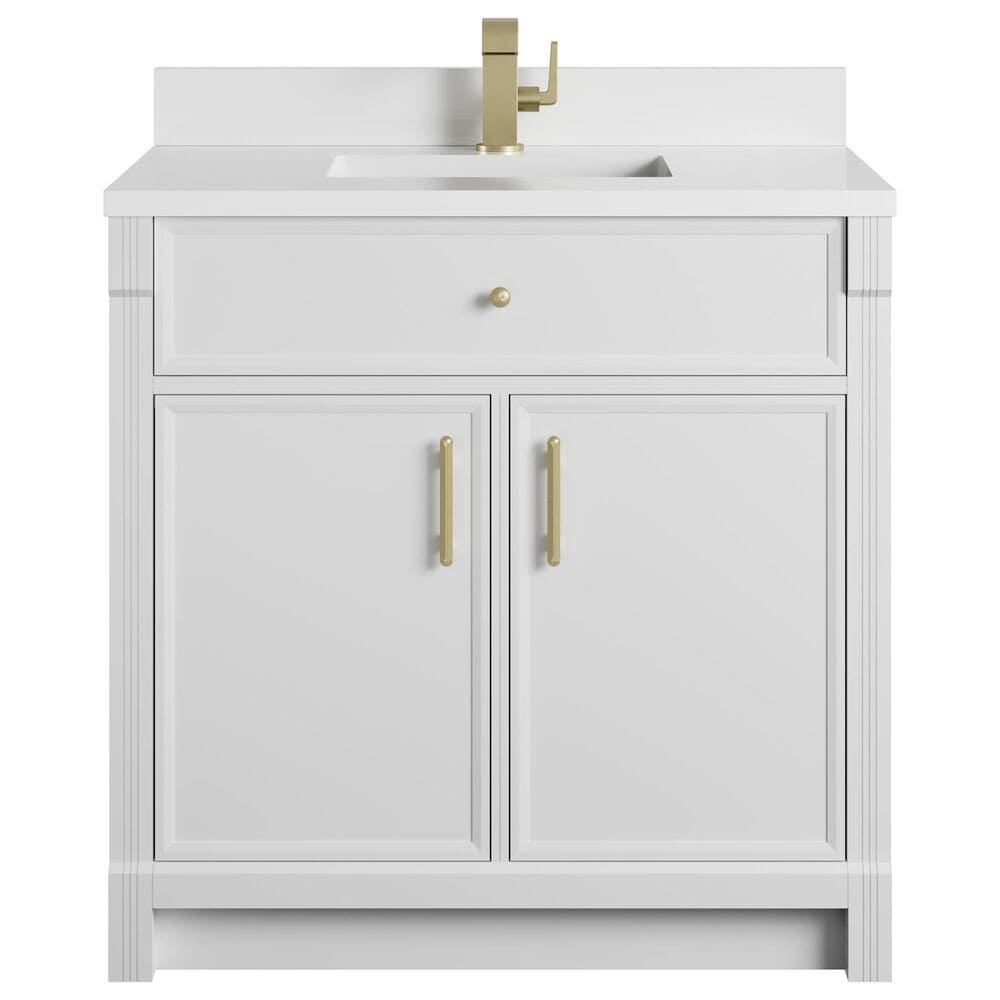 James Martin Bellshire 36" Single Bathroom Vanity in Bright White with Single Hole 3 cm White Zeus Silestone Top and Rectangular Sink, , large