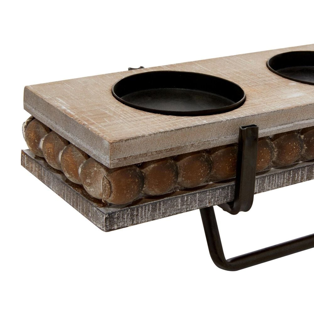Maple and Jade Pillar 5-Plate Decorative Candelabra in Washed Brown and Matte Black, , large