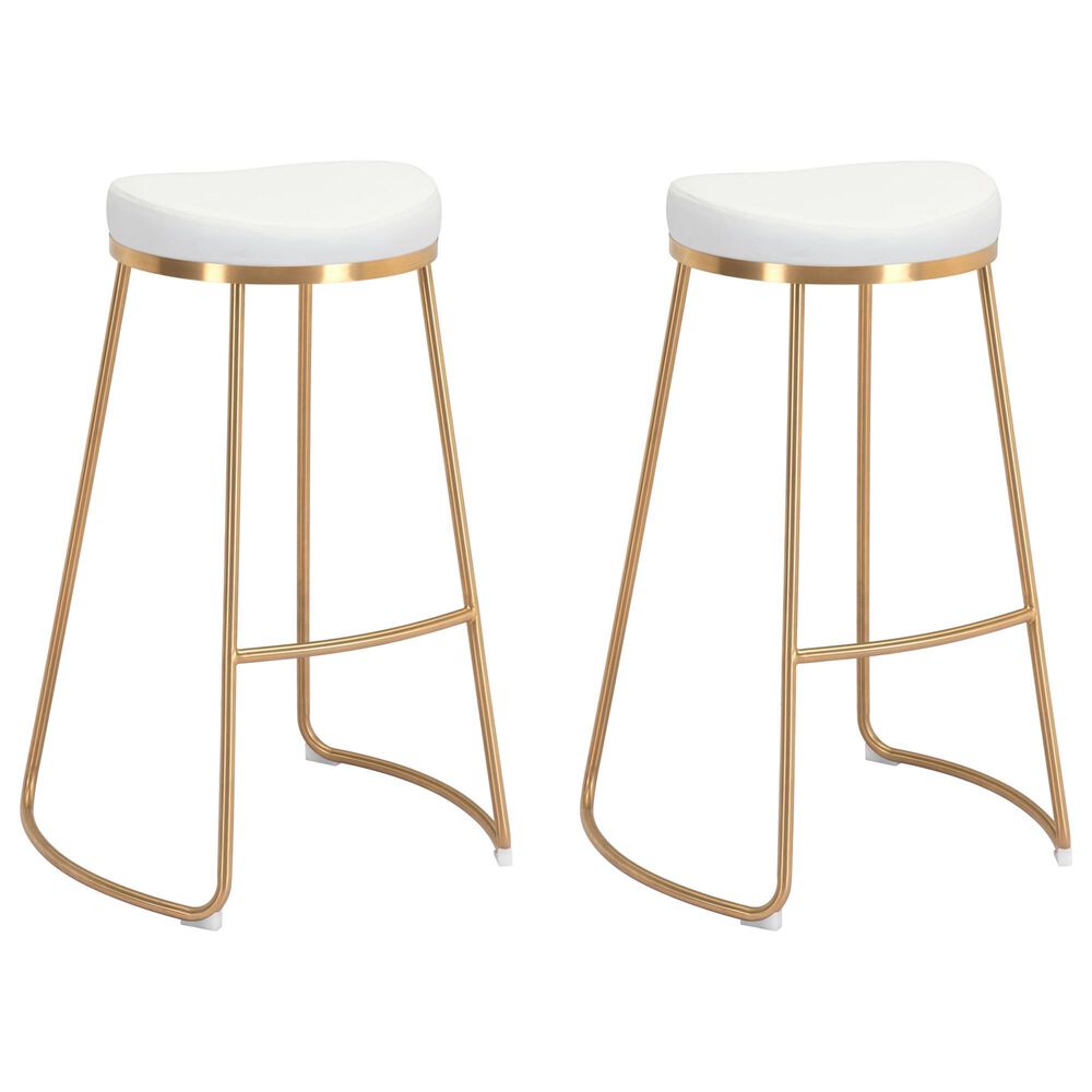 Zuo Modern Bree Barstool in White and Gold (Set of 2), , large