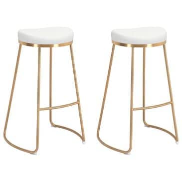 Zuo Modern Bree Barstool in White and Gold (Set of 2), , large