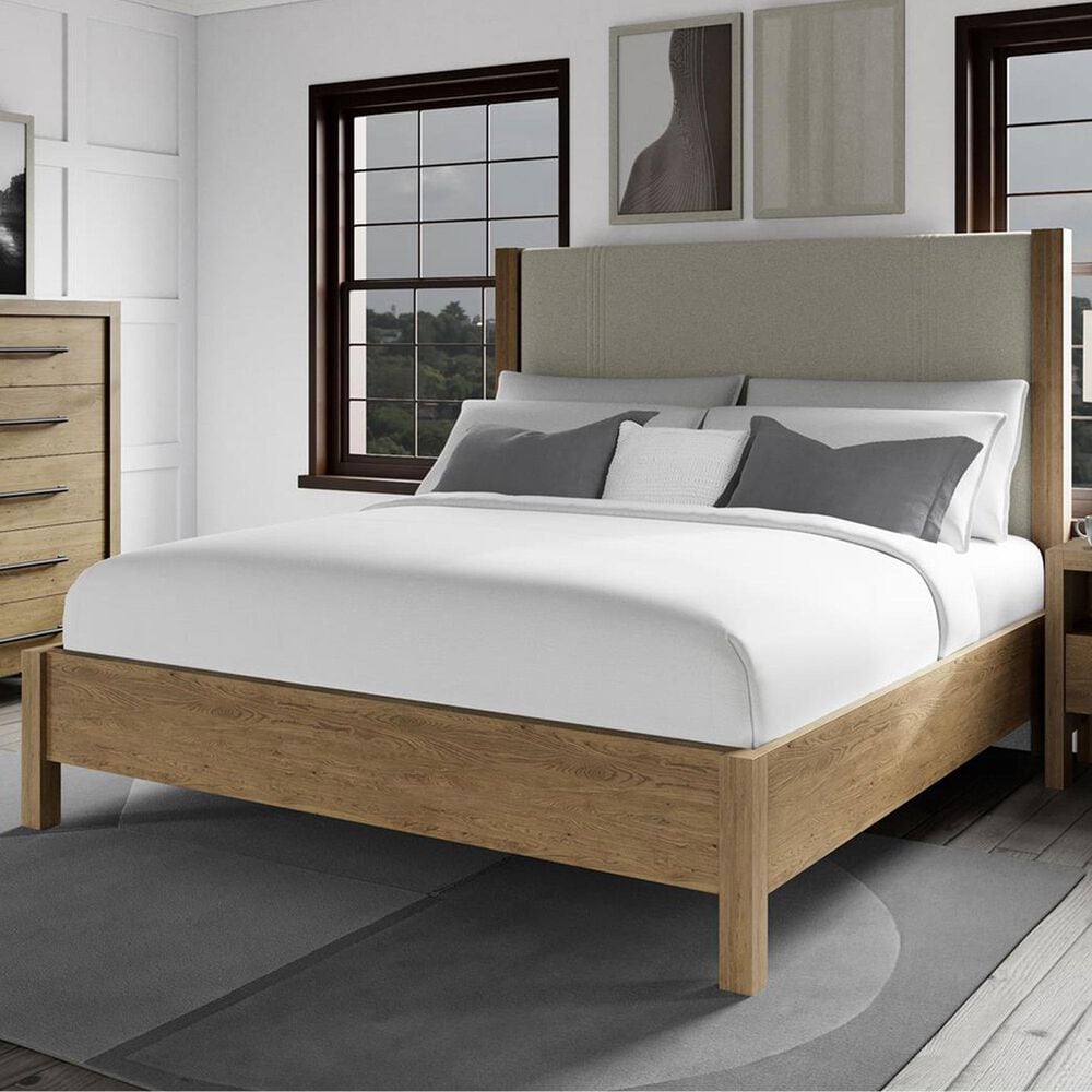 Shannon Hills Davie Queen Upholstered Panel Bed in Pale Oak, , large